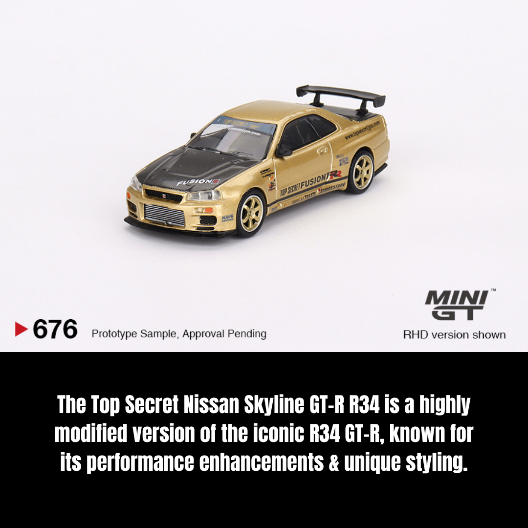 MINI GT - Nissan Skyline GT-R (R34) Top Secret - Top Secret Gold